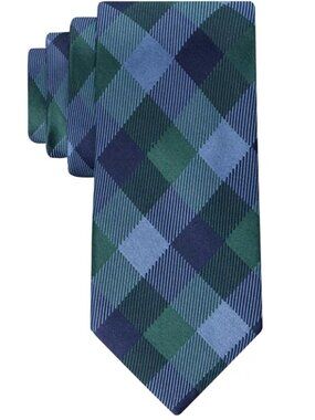 Tommy Hilfiger Mens Tonal Buffalo Check Tie Navy Green ONE SIZE